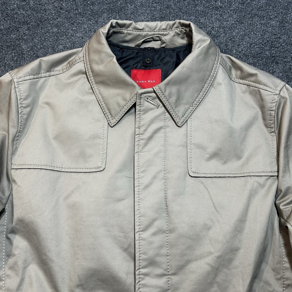 Zara Man Hidden Button Car Coat Technical Trench Jacket Beige Mens Sz XL - Picture 2 of 12